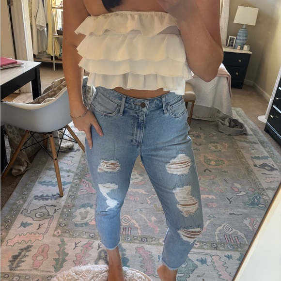 White Ruffle Strapless Top - Picture 2 of 2